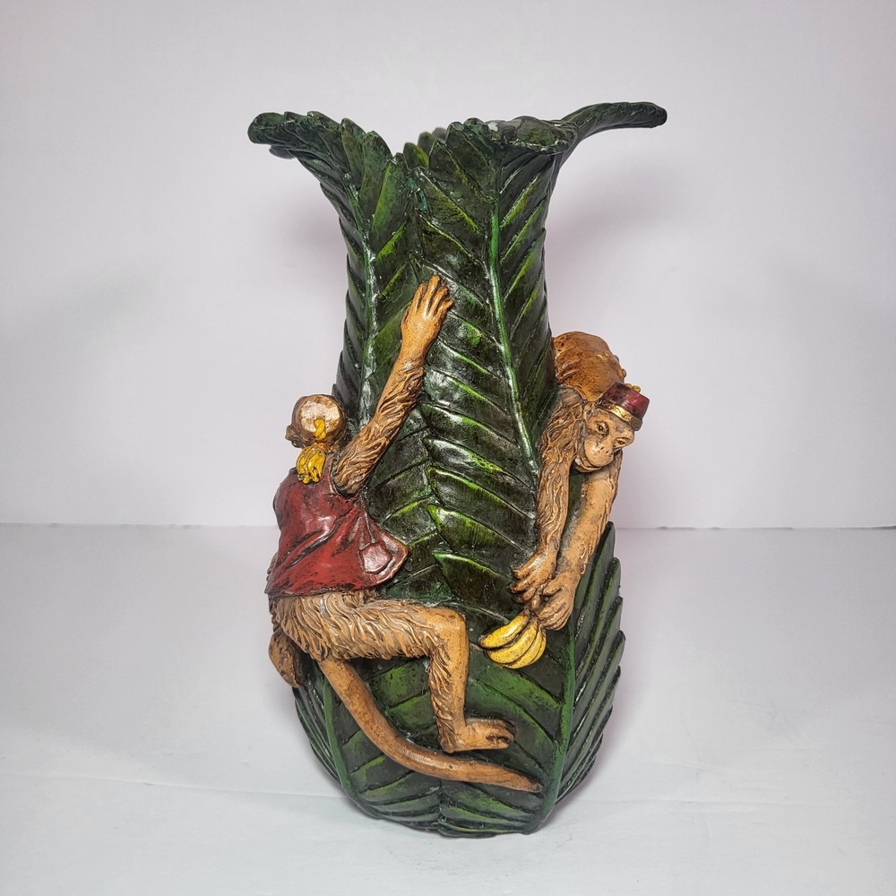 Cedar Creek Collection 3D Palm Leaf Monkey & Banana Resin Vase - Tropical‎ Decor